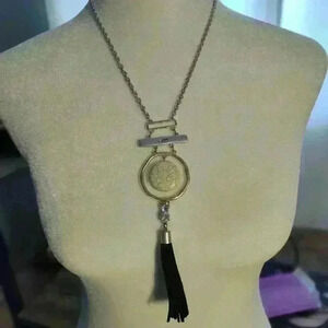 Sliver tone tassel necklace 17" with extender